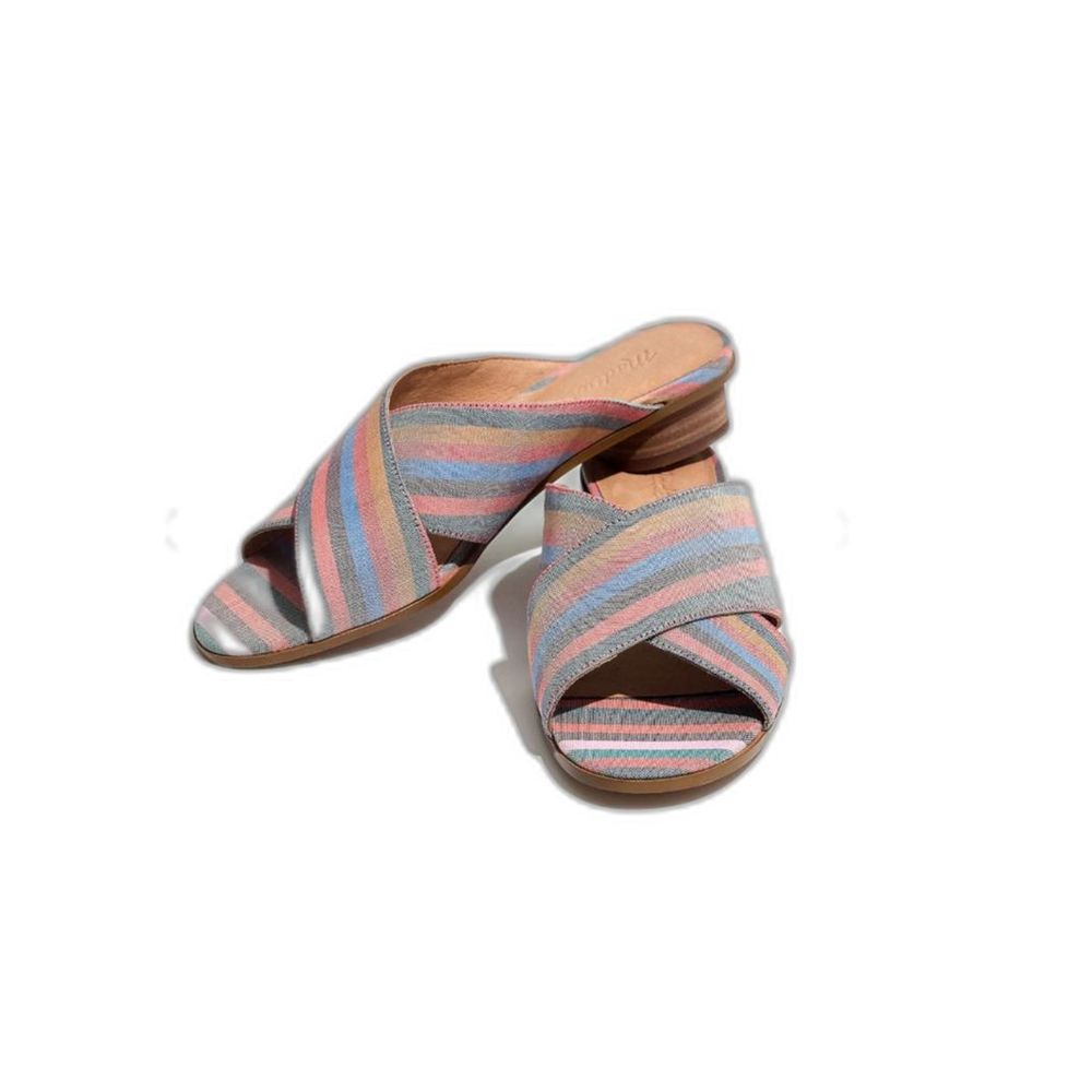 Madewell The Ruthie Crisscross Multicolor Rainbow Stripe Mule Sandal 8